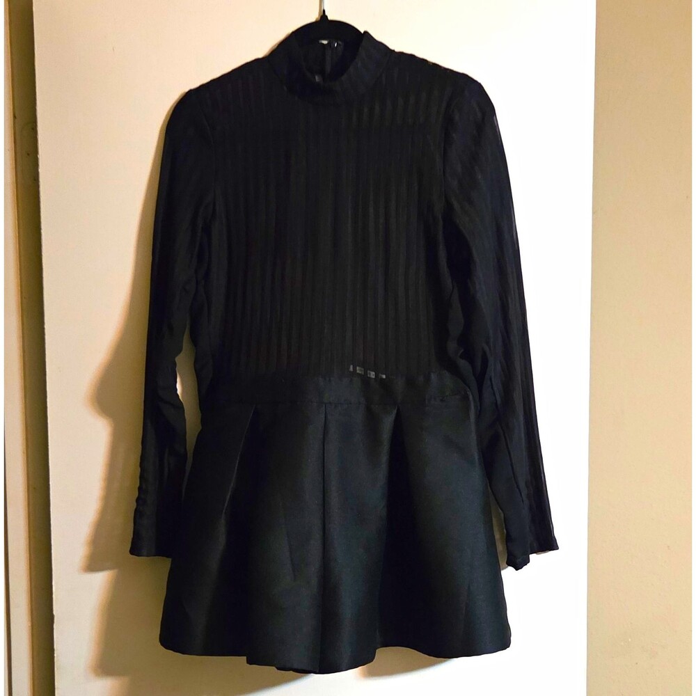 Mustard Seed Black High Neck Romper. Long Sleeve M. Missing Liner. See Thru Top